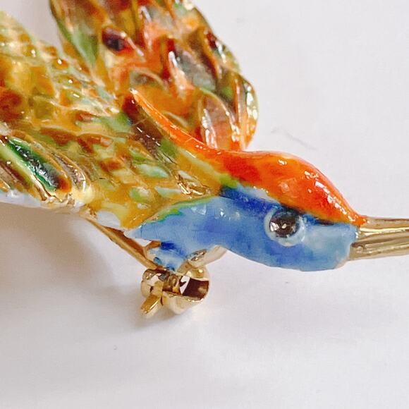 VTG Signed ART Mid Century Enamel Bird of Paradise Brooch Figural Colorful 1950s - Picture 3 of 10